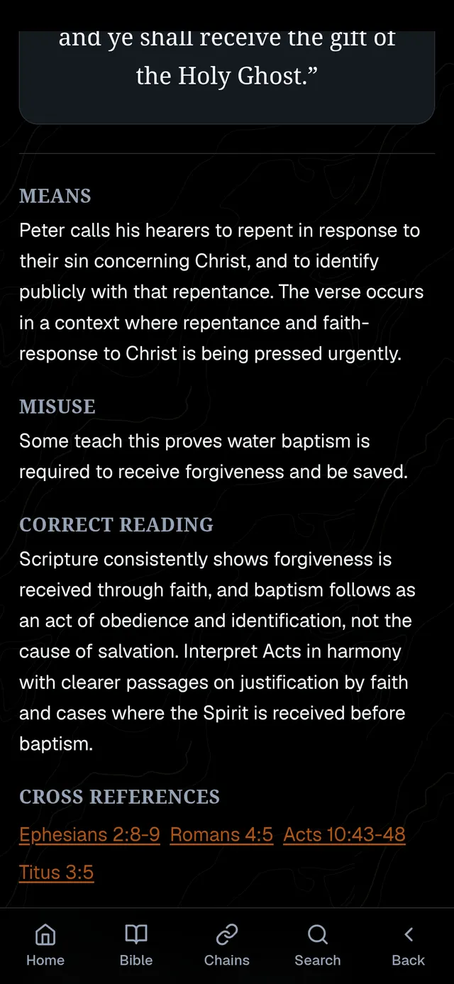 A twisted verse study in the app showing the meaning, the misuse and the correct reading